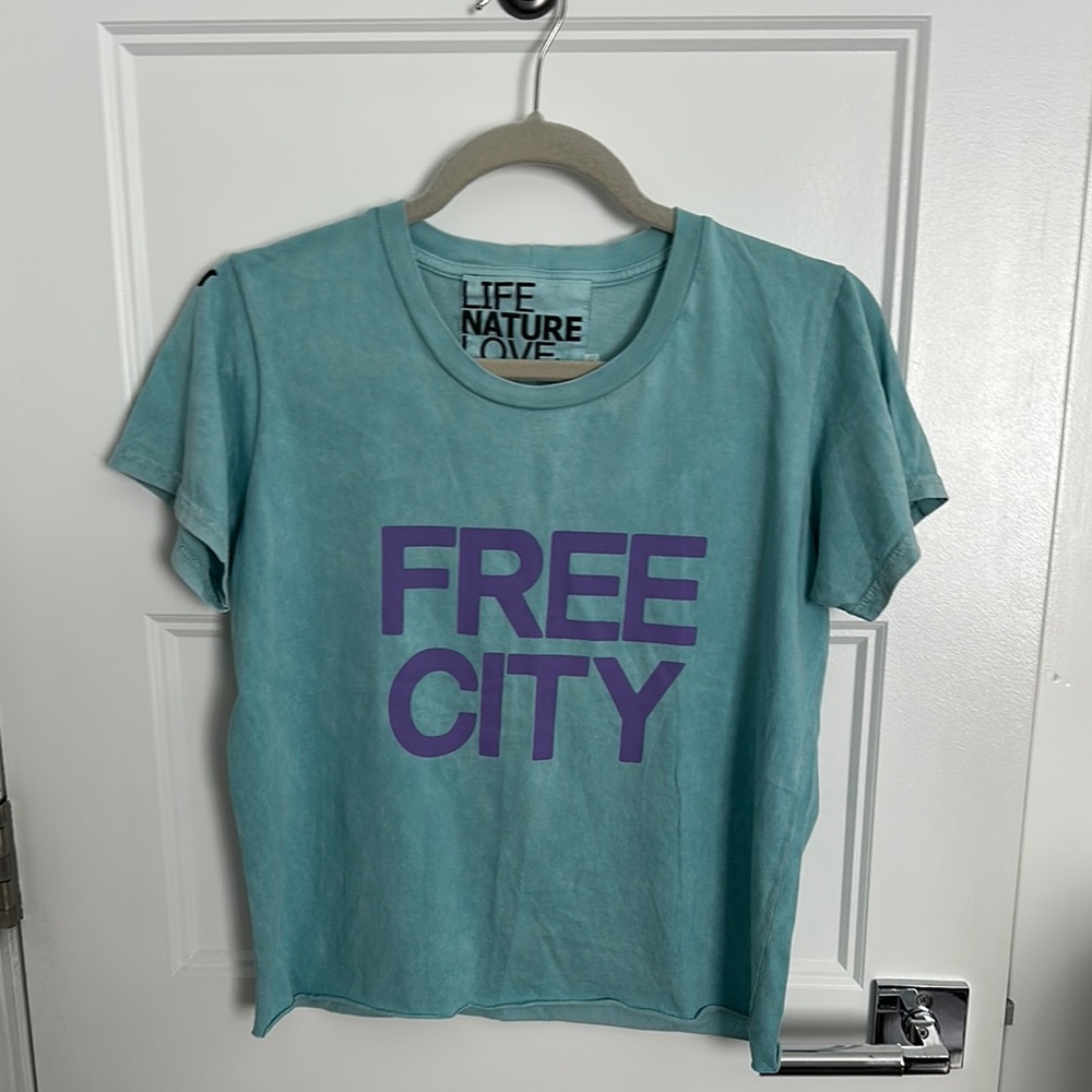 Freecity Kids Aqua T-Shirt with Purple Print